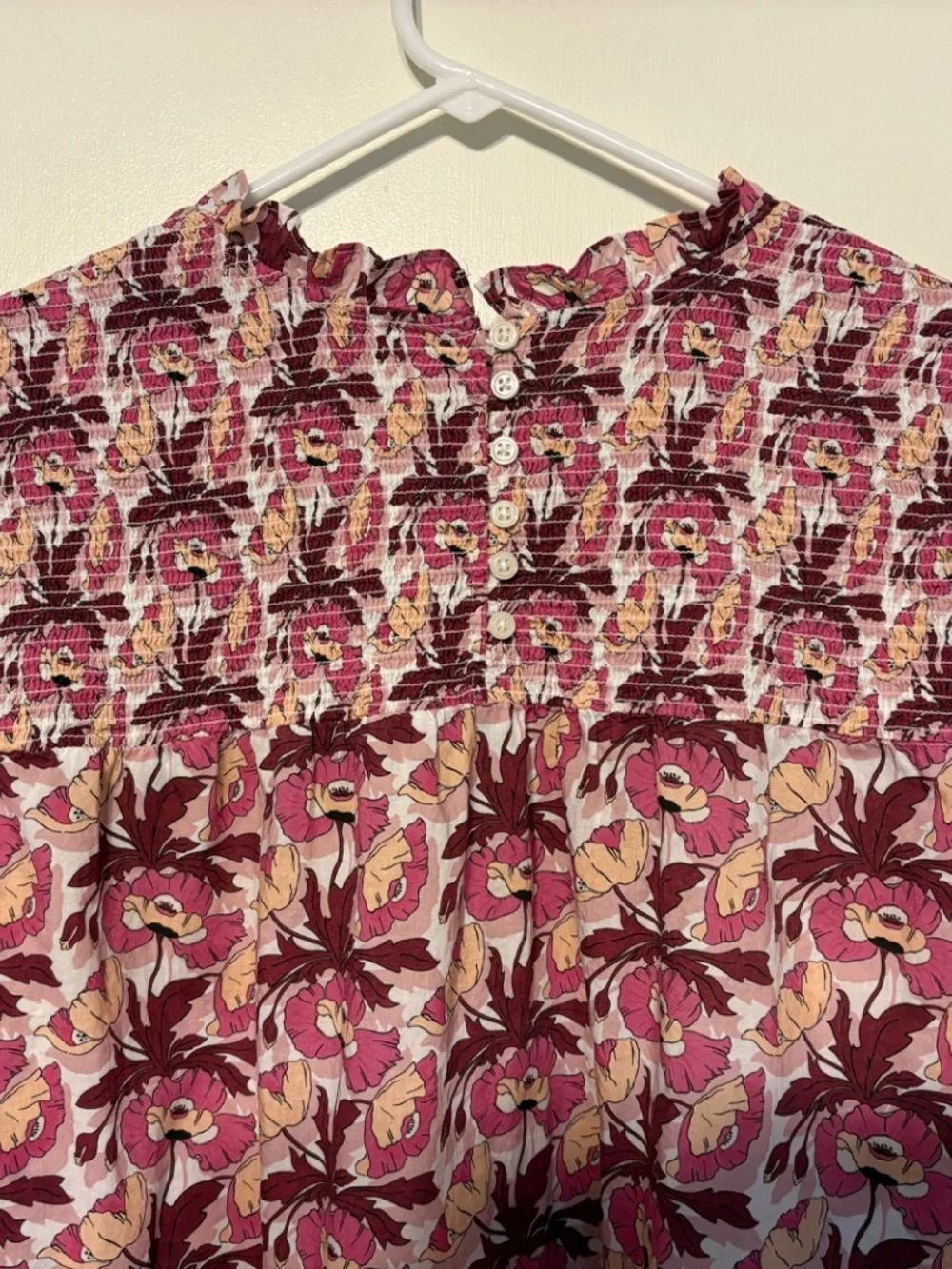 J. Crew Women's Plus Liberty Butterfield Poppy Smocked Button-Back Shirt Top 3X
